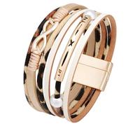 SLCHJX Bracelets en cuir multicouches pour femmes, bracelets en cuir infini bohème, bouton-poussoir empilable (beige)