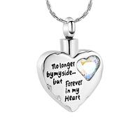 SLCHJX Colliers de bijoux de crémation cardiaque en acier inoxydable n'est plus à mes côtés mais pour toujours dans mon cœur KeepSake Urn Pendant pour les cendres