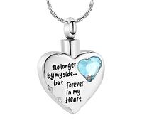 SLCHJX Colliers de bijoux de crémation cardiaque en acier inoxydable n'est plus à mes côtés mais pour toujours dans mon cœur KeepSake Urn Pendant pour les cendres