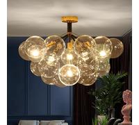 SLCHJX Contemporain Glass Llean Luxury Bubble Chandelier Pendante Lamp 6 Lumières Black Gold Mid Century Modern Mother to De Plafond pour Manger du Salon Cuisine
