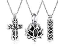 SLCHJX Crémation bijoux pour les hommes Personnalisez le nom des cendres Collier urne Cross/Fleurs de lotus/tube de cylindre Forme en acier inoxydable