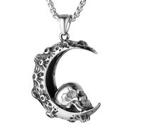 SLCHJX Gothic Skull on the Moon Pendant Boutique Design Colliers de charme en acier inoxydable pour hommes et femmes Boîtes cadeaux bijoux