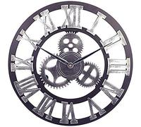 SLCHJX Grande horloge murale de jardin en bois imitation fer - Décoration extérieure - Horloge murale à quartz silencieuse