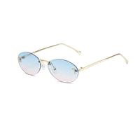 SLCHJX Lunettes de soleil rétro ovale petite monture décoration lettre L décoration des ongles lunettes de soleil, Gold Fame Upper Blue Lower Pink Flakes