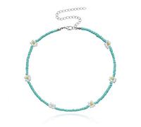SLCHJX Nouvelle Corée Belle Daisy Fleurs Déclaration de charme de perle coloré Collier de tour de cou court pour femmes bijoux de vacances