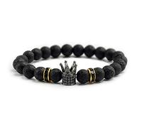 SLCHJX Tendance Cz Couronne Impériale Et Casque Charme Bracelet Naturel Mat Volcan Lave 8Mmstone Bracelets Femmes Hommes Bracelets Bijoux Pulser20Cm Noir