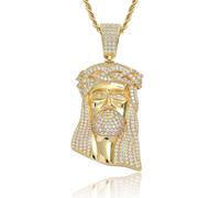 SLCHJX Vintage Jésus Head Pendant Men Pendant Collier Hip Hop Punk Collier Christmas Ins Style Birthday Gift Simple Bijoux tendance