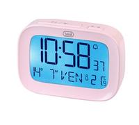 Trevi SLD 3850 Réveil numérique avec thermomètre intégré, Grand écran LCD, Horloge et Calendrier, Fonction Snooze, Rose