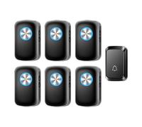 SLDAGe Sonnette sans Fil, 300M Sonnette de Porte, Étanche Carillon Electronique Kit de Carillon avec Récepteurs Enfichables pour la Maison, 60 Mélodies, 5 Niveaux Volumes, LED Bleu,Noir,1 V 6