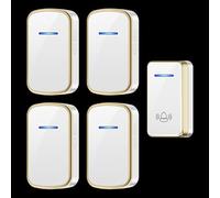 SLDAGe Sonnette sans Fil Exterieur Étanche, 300M Sonnette Longue Portée avec Récepteurs Enfichables, Carillon Electronique Kit pour la Maison, LED Bleu,60 Mélodies 5 Niveaux Volumes,White Gold,1 V 4