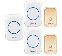 SLDAGe Sonnette sans Fil Exterieur Étanche, 300M Sonnette Longue Portée avec Récepteurs Enfichables, Carillon Electronique Kit pour la Maison, LED Bleu, 58 Mélodies, 4 Niveaux Volumes,d'or,2 V 3