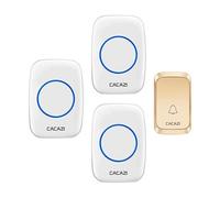 SLDAGe Sonnette sans Fil Exterieur Étanche, 300M Sonnette Longue Portée avec Récepteurs Enfichables, Carillon Electronique Kit pour la Maison, LED Bleu, 58 Mélodies, 4 Niveaux Volumes,d'or,1 V 3
