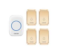 SLDAGe Sonnette sans Fil Exterieur Étanche, 300M Sonnette Longue Portée avec Récepteurs Enfichables, Carillon Electronique Kit pour la Maison, LED Bleu, 58 Mélodies, 4 Niveaux Volumes,d'or,4 V 1