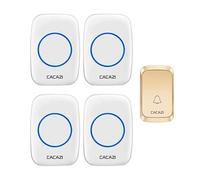 SLDAGe Sonnette sans Fil Exterieur Étanche, 300M Sonnette Longue Portée avec Récepteurs Enfichables, Carillon Electronique Kit pour la Maison, LED Bleu, 58 Mélodies, 4 Niveaux Volumes,d'or,1 V 4