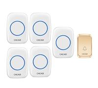 SLDAGe Sonnette sans Fil Exterieur Étanche, 300M Sonnette Longue Portée avec Récepteurs Enfichables, Carillon Electronique Kit pour la Maison, LED Bleu, 58 Mélodies, 4 Niveaux Volumes,d'or,1 V 5