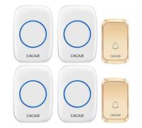 SLDAGe Sonnette sans Fil Exterieur Étanche, 300M Sonnette Longue Portée avec Récepteurs Enfichables, Carillon Electronique Kit pour la Maison, LED Bleu, 58 Mélodies, 4 Niveaux Volumes,d'or,2 V 4