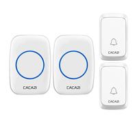 SLDAGe Sonnette sans Fil Exterieur Étanche, 300M Sonnette Longue Portée avec Récepteurs Enfichables, Carillon Electronique Kit pour la Maison, LED Bleu, 58 Mélodies, 4 Niveaux Volumes,Blanc,2 V 2