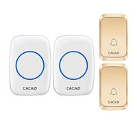 SLDAGe Sonnette sans Fil Exterieur Étanche, 300M Sonnette Longue Portée avec Récepteurs Enfichables, Carillon Electronique Kit pour la Maison, LED Bleu, 58 Mélodies, 4 Niveaux Volumes,d'or,2 V 2