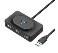 Sleek 4 Port USB Hub, USB 3.0 Extender, Slim Portable USB Splitter, Decorative Adapter 150cm for Multiple Devices, Home, Indoor, Present, Outdoor, Travel, Black Color