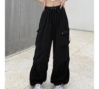 Sleek Urban Pantalon rétro pour femme avec une coupe ample conçu comme un essentiel streetwear élégant (S noir)