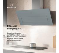 Klarstein SleekAir Hotte Aspirante - Hotte Décorative 90 cm, Débit 718 m³/h, CEE A++, Éclairage LED 5 W, Commande Tactile, Double Ventilation, Acier Inoxydable