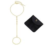 SLEEKEE 1 Bracelet À Pampilles avec Bague, 1 Sac De Rangement pour Bijoux, Bracelet en Cristal Élé, Bracelet À Paillettes Dorées, Bracelet Tendance pour Femme.