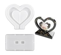 SLEEKEE 1 cadre photo en forme de cœur en résine époxy - Support photo - Ornement de bureau - Cadre photo d'amour en silicone (blanc)