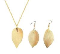 SLEEKEE 1 Chaîne Feuille d'or Et 1 Paire De Boucles d'oreilles Feuilles, Bijoux Créatifs, Collier Réglable, Bijoux Simples