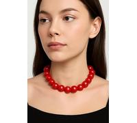 SLEEKEE 1 Collier De Perles Rouges Et 1 Paire De Boucles d'oreilles, Forme De Perles Rondes Exagérées, Accessoires Vestimentaires Rétro, Accessoires D'Embellissement De Forme.