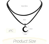 SLEEKEE 1 Collier Double Couche Noir Et 1 Paire De Boucles d'oreilles, Forme Pendentif Lune, Style Gothique Rétro, Bijoux Personnalisés Tout-Allumette.