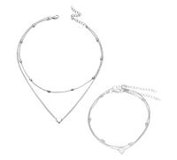 SLEEKEE 1 collier multicouche avec pendentif en forme de cœur, 1 bracelet de cheville, collier en argent, collier pour femme, chaîne de clé multicouche, bracelet de cheville en alliage, Zinc