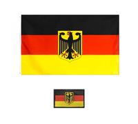 SLEEKEE 1 Drapeau Aigle Allemand avec Œillets en Métal, 1 Patch en Tissu, Drapeau en Polyester avec Bords Cousus, Adapté pour les Fêtes, Activités de Plein Air (90x150cm), Noir, Blanc, Rouge