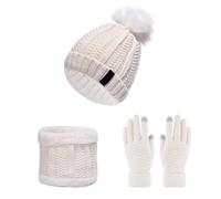 SLEEKEE 1 ensemble de tricot, composé d'un bonnet, d'une écharpe et de gants, chaud et à la mode en hiver, parfait pour la chaleur coupe-vent. (Blanc), Blanc., no