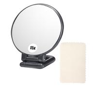 SLEEKEE 1 loupe à main, 1 chiffon de nettoyage pour lentilles, miroir de maquillage double face avec grossissement 15x, miroir de voyage pliable pour maquillage et soin du visage (noir, 15 fois)