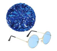 SLEEKEE 1 masque Millinery et 1 paire de lunettes de carnaval à paillettes, chapeau à paillettes colorées, béret à paillettes, lunettes de soleil hip hop, lunettes de soleil rétro rondes pour masques
