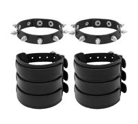 SLEEKEE 1 Paire De Bracelets en Cuir Larges Et 1 Paire De Bracelets À Rivets, Bijoux De Style Punk, Bracelets De Personnalité Mode, Bracelets Réglables