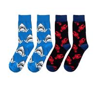 SLEEKEE 1 Paire De Chaussettes Imprimé Requin Et 1 Paire De Chaussettes Imprimé Homard, Chaussettes Rigolotes, Chaussettes Créatives, Chaussettes Mollet, Chaussettes Cadeaux