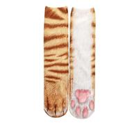 SLEEKEE 1 Paire de Chaussettes Pattes de Chat 3D, en Forme d'Animal de Dessin Animé, Chaudes, Cadeaux Créatifs pour Hommes et Femmes, Orange, 6XS-S