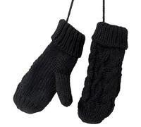 SLEEKEE 1 paire de gants dos nu noirs, gants tricotés en velours, gants chauds d'automne et d'hiver, moufles à double couche, gants de sports d'hiver adaptés au ski et à l'équitation, Noir , 24 cm