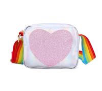 SLEEKEE 1 sac d'accessoires pour enfants, sac à main mignon pour fille, sac à bandoulière Love arc-en-ciel, convient pour les filles pour jouer, faire du shopping et voyager (14 x 12 x 5 cm), argenté