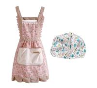 SLEEKEE 1 Tablier Motif Fleuri Et 1 Capuche, Tablier De Cuisine, Tablier Femme, Tablier Anti-Graisse, Tablier avec Poches