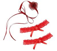 SLEEKEE 2 Anneaux De Jambe En Dentelle Rouge Et 1 Collier De Camélia, Accessoires De Fleur De Jambe Multifonctionnels, Accessoires De Tendance De Mode, Robe De Soirée De Célibataire.