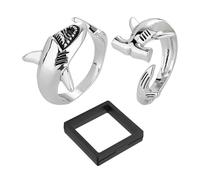 SLEEKEE 2 Bagues Requin, 1 Boîte À Bijoux, Bague Ouverte Réglable, Bague Vintage Grand Requin Blanc, Accessoires De Bijoux Requin, Bijoux Cadeaux pour Hommes Et Femmes