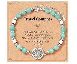 SLEEKEE 2 Bracelets, 2 Cartes, Cadeaux De Voyage, Slogans De Bénédiction pour Petite Amie, Décorations Quotidiennes pour Les Mains, Motifs De Boussole.