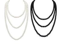 SLEEKEE 2 Colliers De Perles, Collier De Perles pour Femmes, Long Collier De Fausses Perles, Collier Personnalisé De Mode, Bijoux en Perles Multicouches, Accessoires Vestimentaires