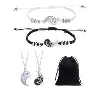 SLEEKEE 2 Paires De Bracelets Tissés avec 1 Pochette De Rangement, Bracelets Rétro, Bracelets Couple, Bracelets D'Amitié, Bracelets Réglables