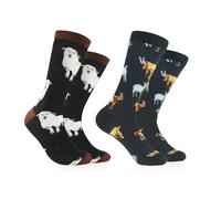 SLEEKEE 2 Paires De Chaussettes D'Illustration D'Animaux, De Chèvre Drôles Et De Mouton De Dessin Animé - Tricotées Pour Hommes