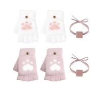 SLEEKEE 2 Paires De S À Griffes De Chat, 2 Élastiques À Cheveux, Des S De Dessin Animé Mignons, Des S D'Hiver En Peluche, Des S Chauds Et Épais À Demi-Doigts, Des S À Rabat Pour Femmes