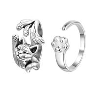 SLEEKEE 2 Pièces Bagues Ouvertes, Bagues Patte De Chat Mignonnes, Bagues pour Femmes, Bagues Métalliques Réglables, Bagues Personnalisées Créatives, Accessoires Bijoux