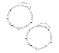 SLEEKEE 2 Pièces Bracelets Coeur en Argent, Bracelets en Argent Superposés, Bracelets en Argent Simples, Bracelets pour Femmes De Mode, Bracelets D'Amitié pour Filles, Adaptés Aux Femmes, Aux Filles